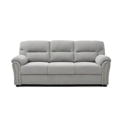 Hamilton sofa with nailhead trim, gray upholstery, three-seat stationary sofa by Unique Piece Furniture on Tampa Home & Garden Store