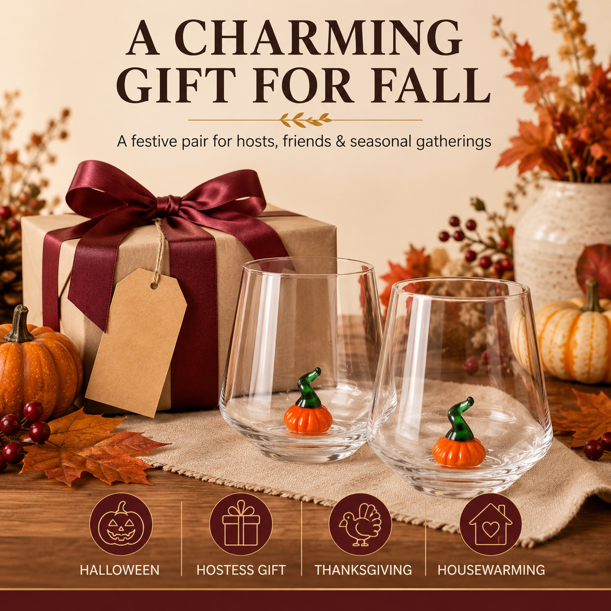 Clear Decorative Pumpkin Glass Set for Autumn