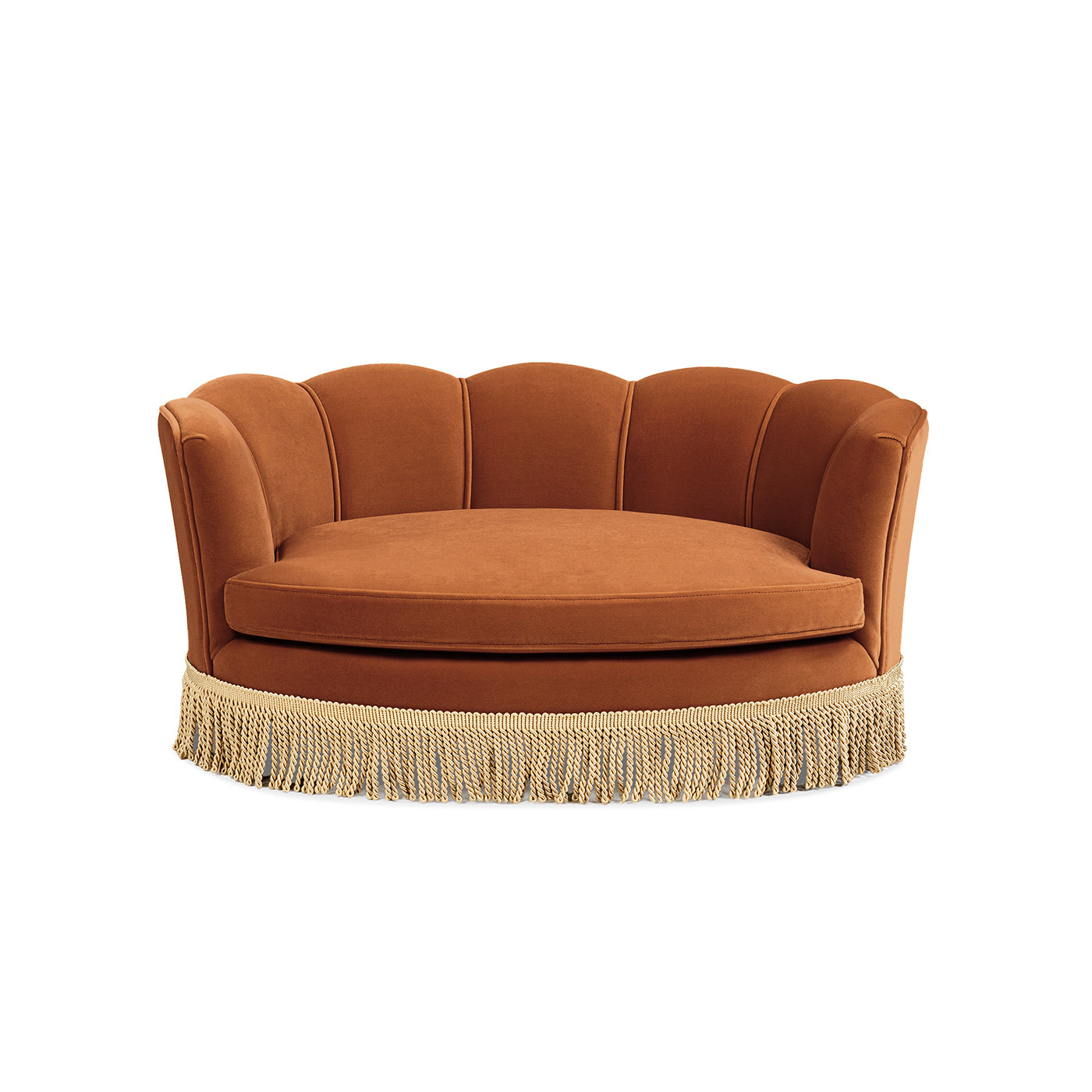 Clara 34.5in scalloped pet sofa bed burnt orange velvet with fringe trim, medium HouseOfZazla on Tampa Home & Garden Store