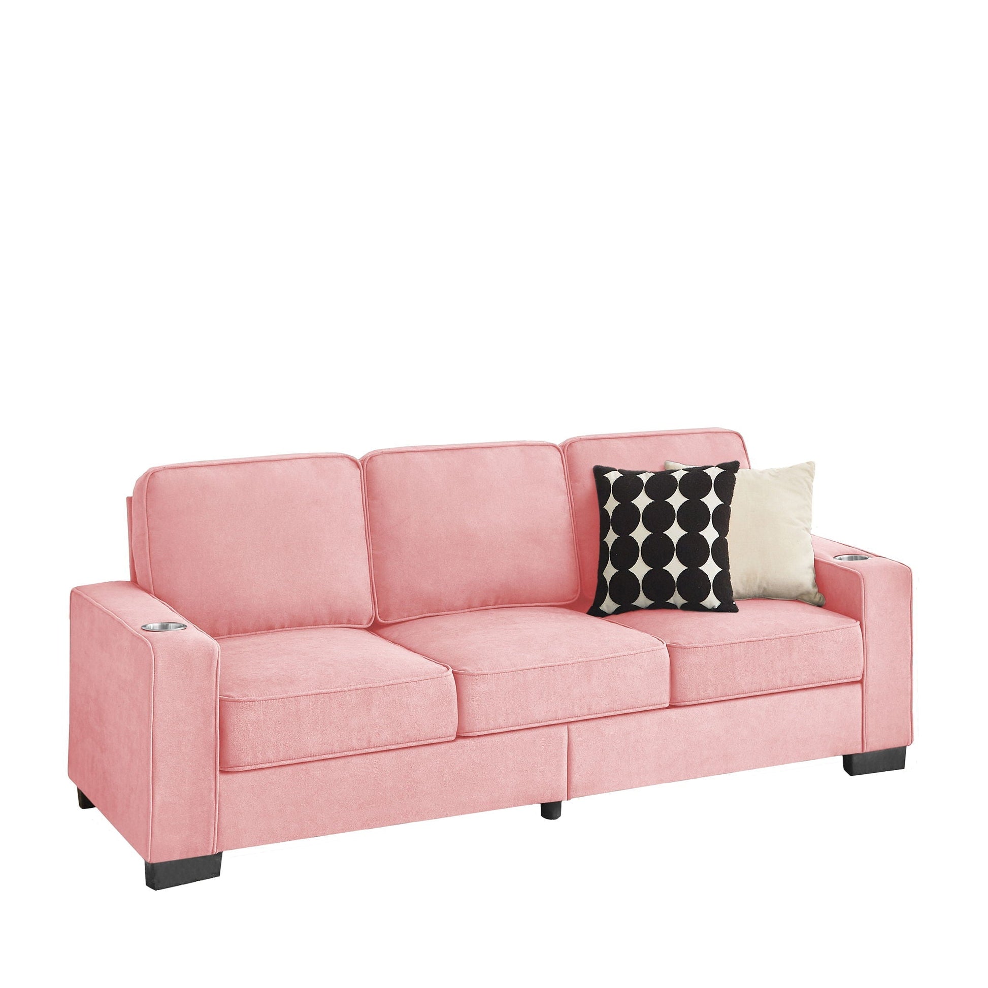 Modern Snowfleece 3 Seater Sofa with Cup Holder in pink fabric by HouseOfZazla on Tampa Home & Garden Store