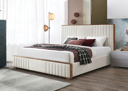 Kaleea Queen Bed beige upholstered platform bed with wood frame by HouseOfZazla on Tampa Home & Garden Store