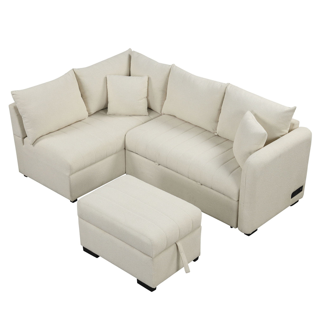 L-shaped sleeper sectional beige fabric with storage ottoman and USB ports by HouseOfZazla on Tampa Home & Garden Store