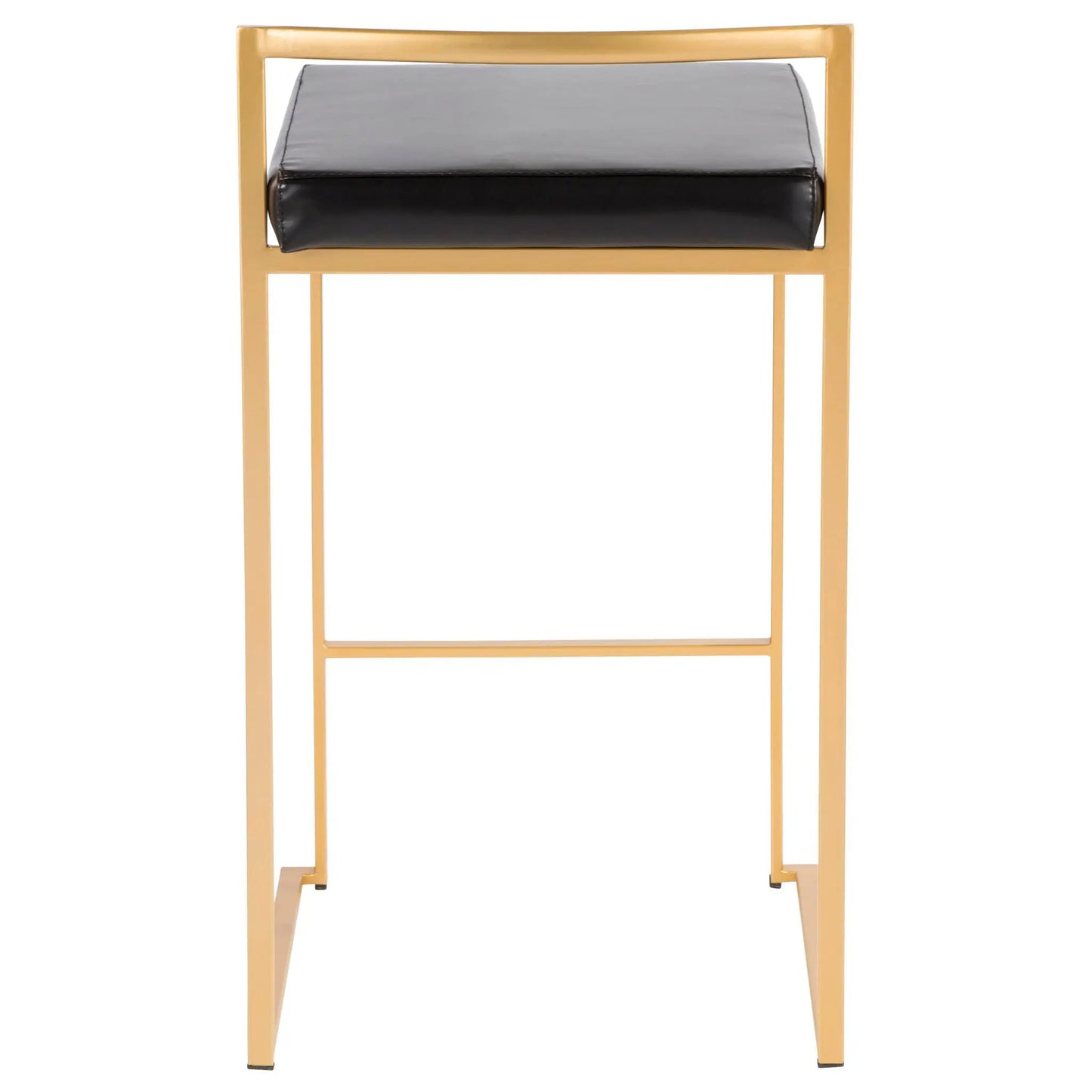 Counter stool set of 2 with gold metal frame and two-tone black gray leather cushions on Tampa Home & Garden Store