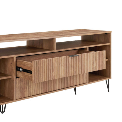Fluted TV stand with storage and metal legs, natural wood finish by HouseOfZazla on Tampa Home & Garden Store