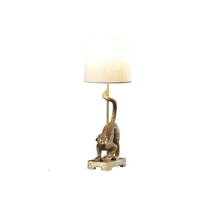 24-Inch Old World Gold Capuchin Monkey polyresin table lamp with beige fabric shade on Tampa Home & Garden Store