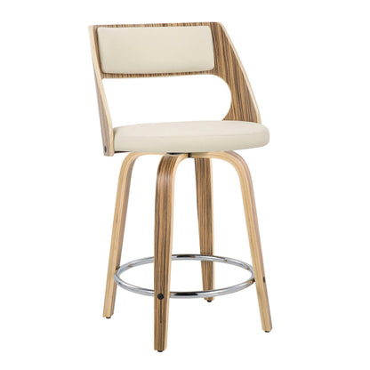 Cecina counter stool fixed-height with beige upholstery and striped veneer, swivel on Tampa Home & Garden Store