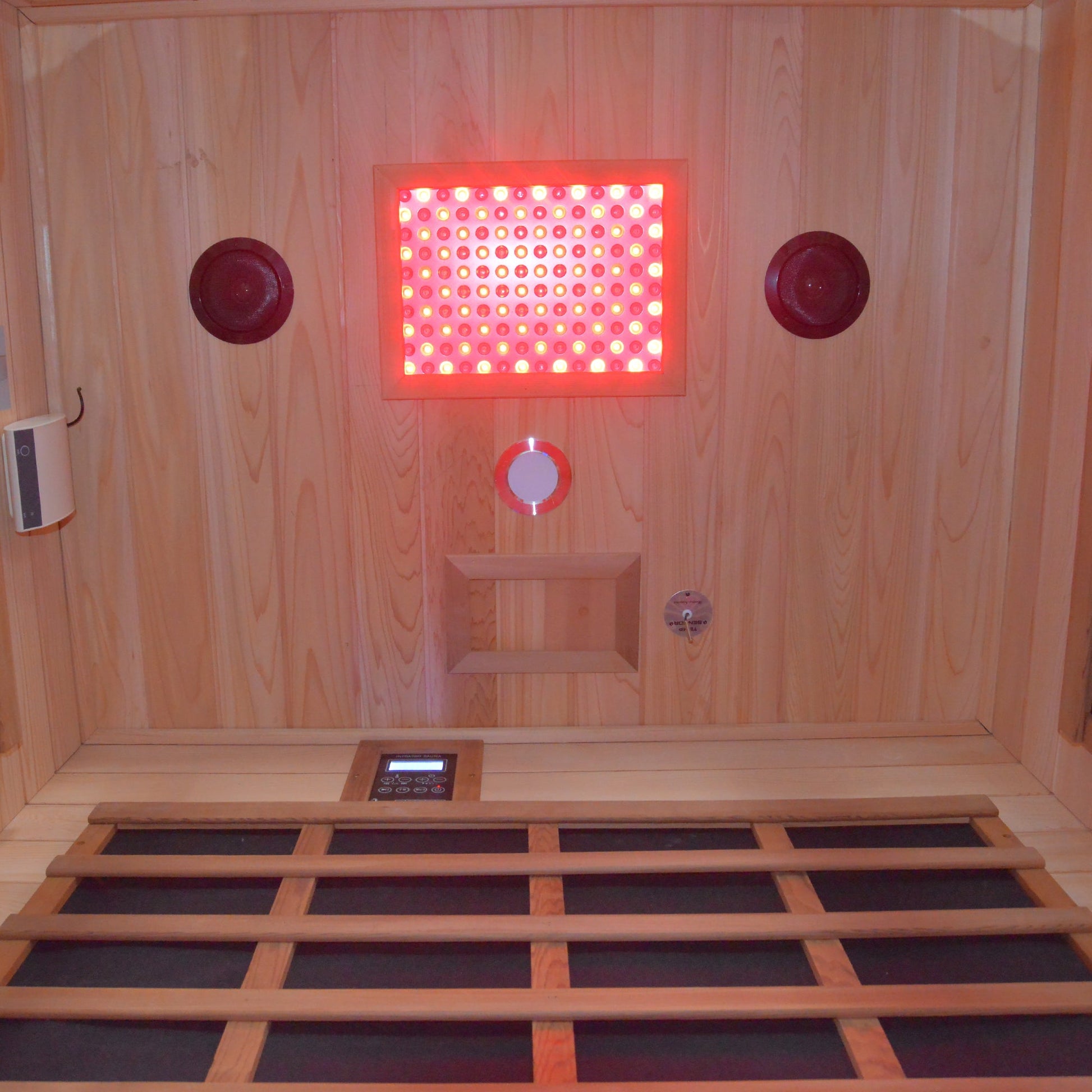 Outdoor Sauna Room for 2 People by HouseOfZazla, wooden interior with red infrared panel on Tampa Home & Garden Store