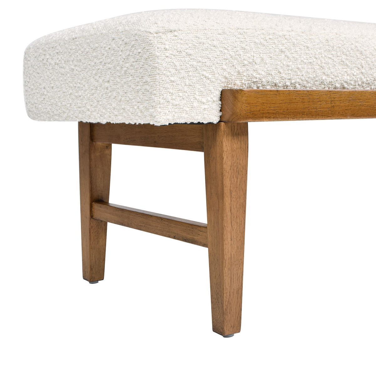 Modern Telephone Bench with Sliding Shelf ivory white boucle fabric, oak legs on Tampa Home & Garden Store