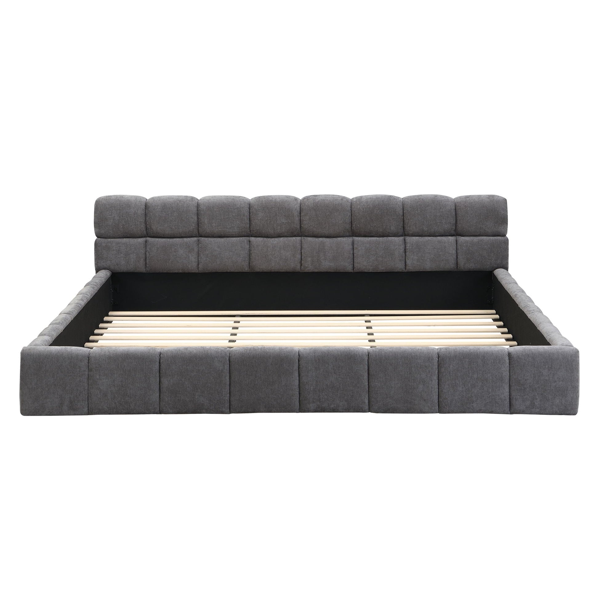 Elegant upholstered bed with gray checkerboard tufting by HouseOfZazla on Tampa Home & Garden Store