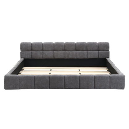 Elegant upholstered bed with gray checkerboard tufting by HouseOfZazla on Tampa Home & Garden Store