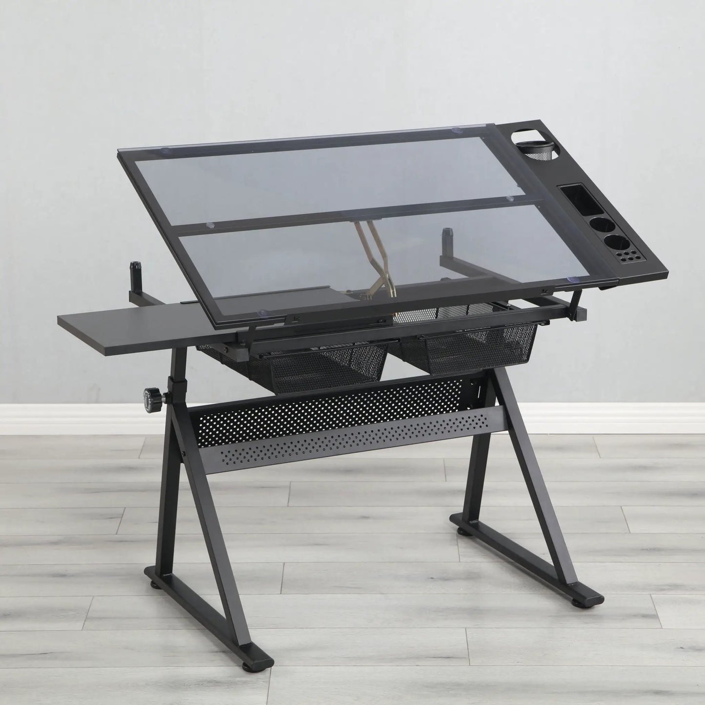 Adjustable Glass Drafting Table with Chair