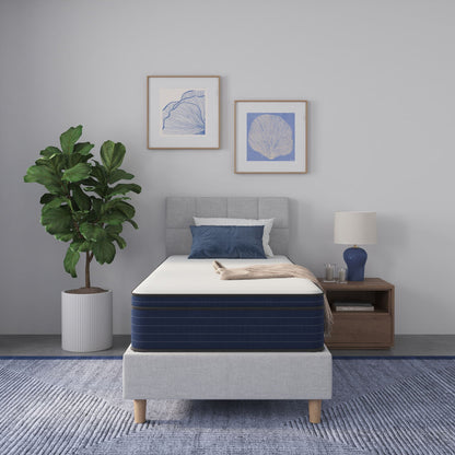 HouseOfZazla 10in medium firm euro-top hybrid cooling gel memory foam mattress in blue base on Tampa Home & Garden Store