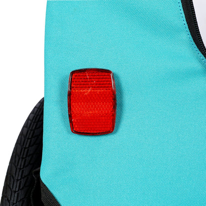 Pet trailer in turquoise fabric with red rear reflector light on Tampa Home & Garden Store
