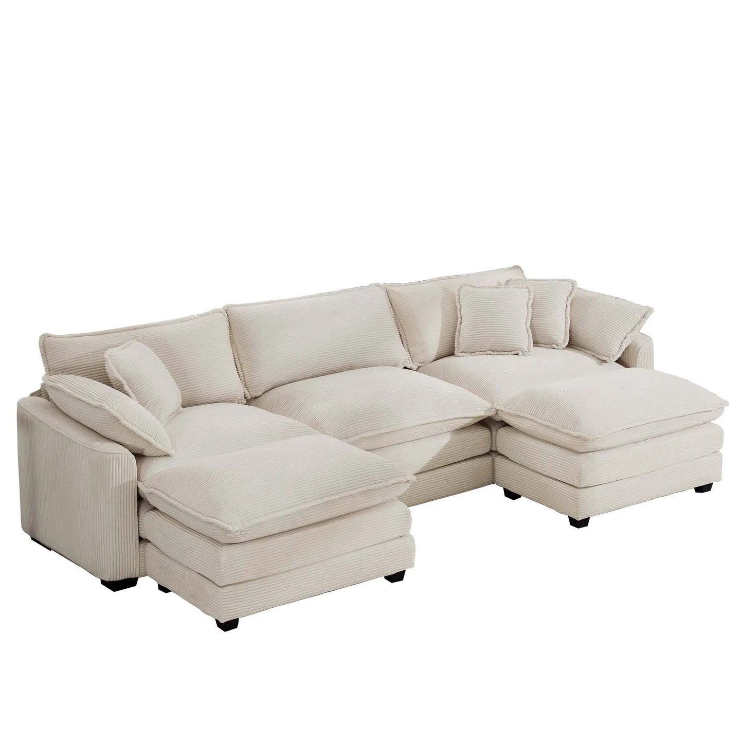 Beige fabric 3-piece modern oversized modular sofa set with ottoman, low back, deep seating on Tampa Home & Garden Store