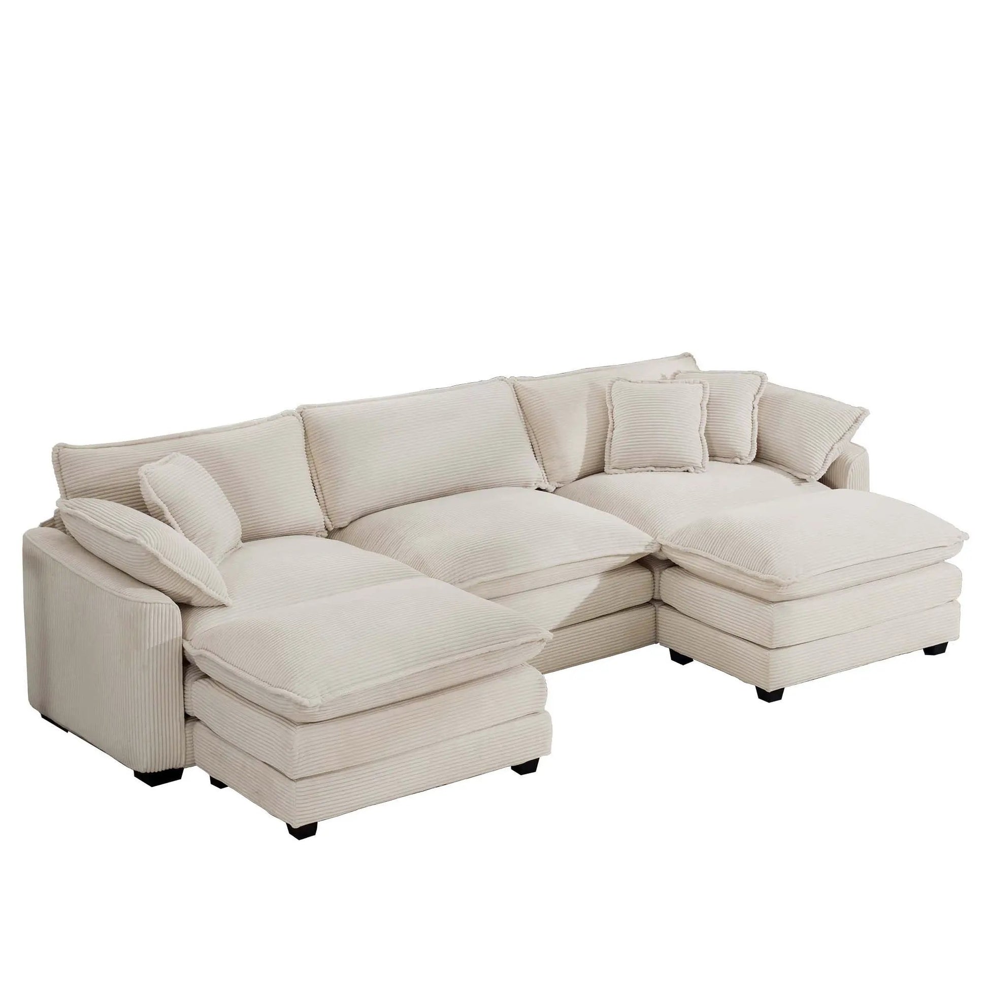 Beige fabric 3-piece modern oversized modular sofa set with ottoman, low back, deep seating on Tampa Home & Garden Store