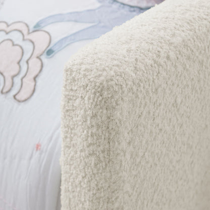 Upholstered bed frame cream plush fabric texture with safety rail Unique Piece Furniture on Tampa Home & Garden Store