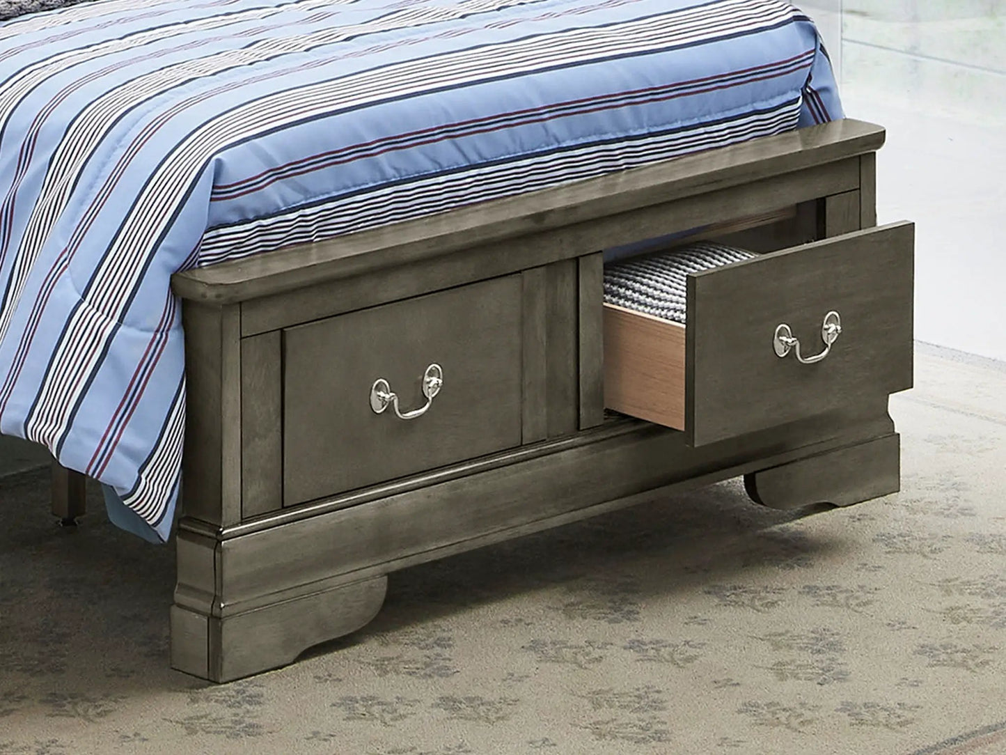 Upholstered Sleigh Bed with Dovetail Drawers