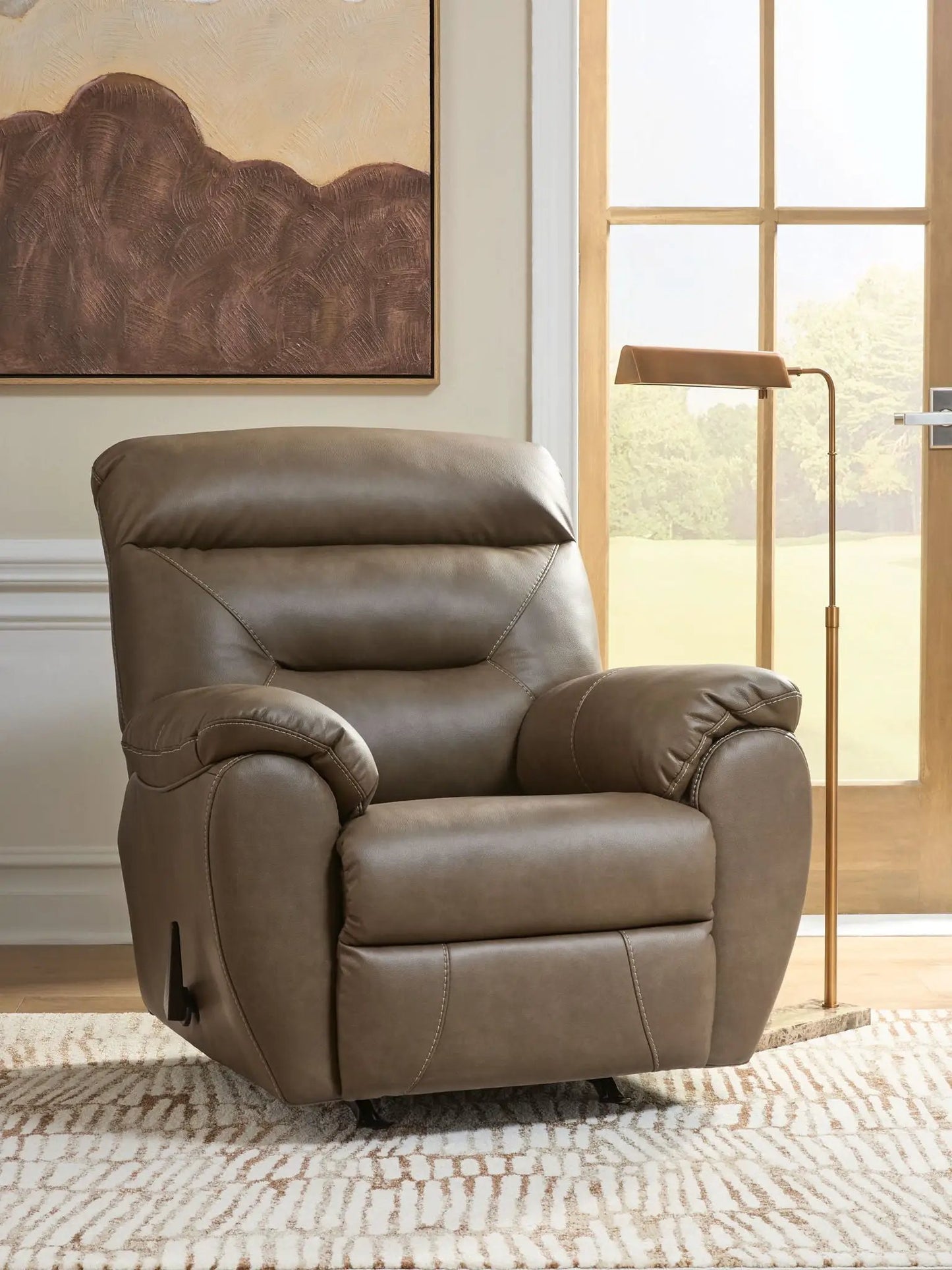 Elksworth Rocker Recliner taupe leather upholstery by Unique Piece Furniture on Tampa Home & Garden Store