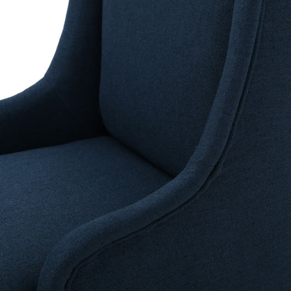 Upholstered dining chair set in blue fabric with textured weave closeup on Tampa Home & Garden Store