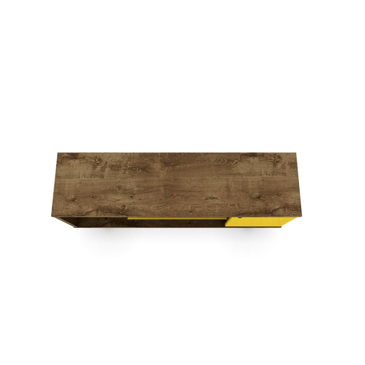 Free Standing TV Stand with Storage in wood grain finish featuring a yellow accent panel on Tampa Home & Garden Store