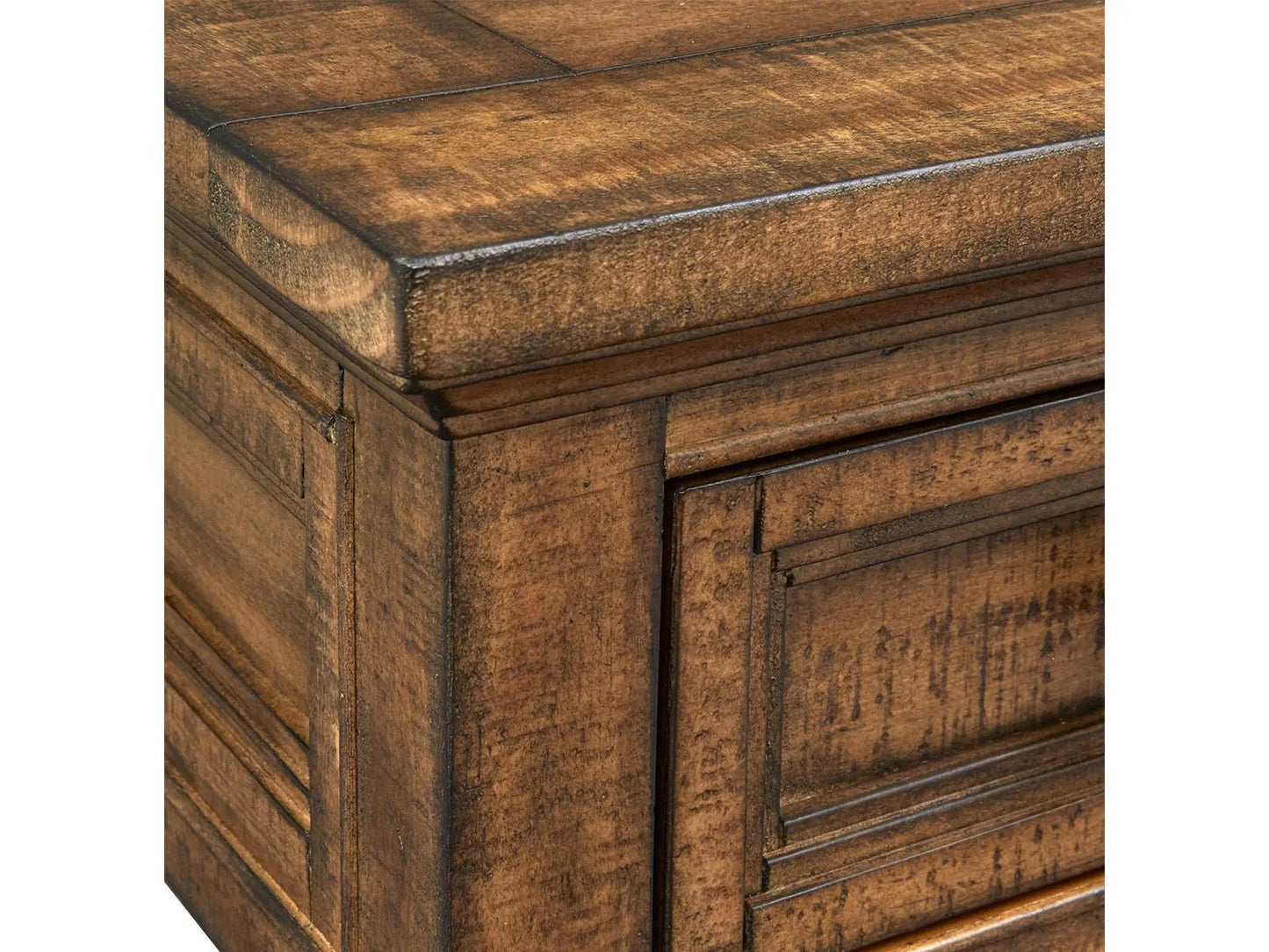 Bay Creek rectangular end table in brown wood with panel details Unique Piece Furniture on Tampa Home & Garden Store
