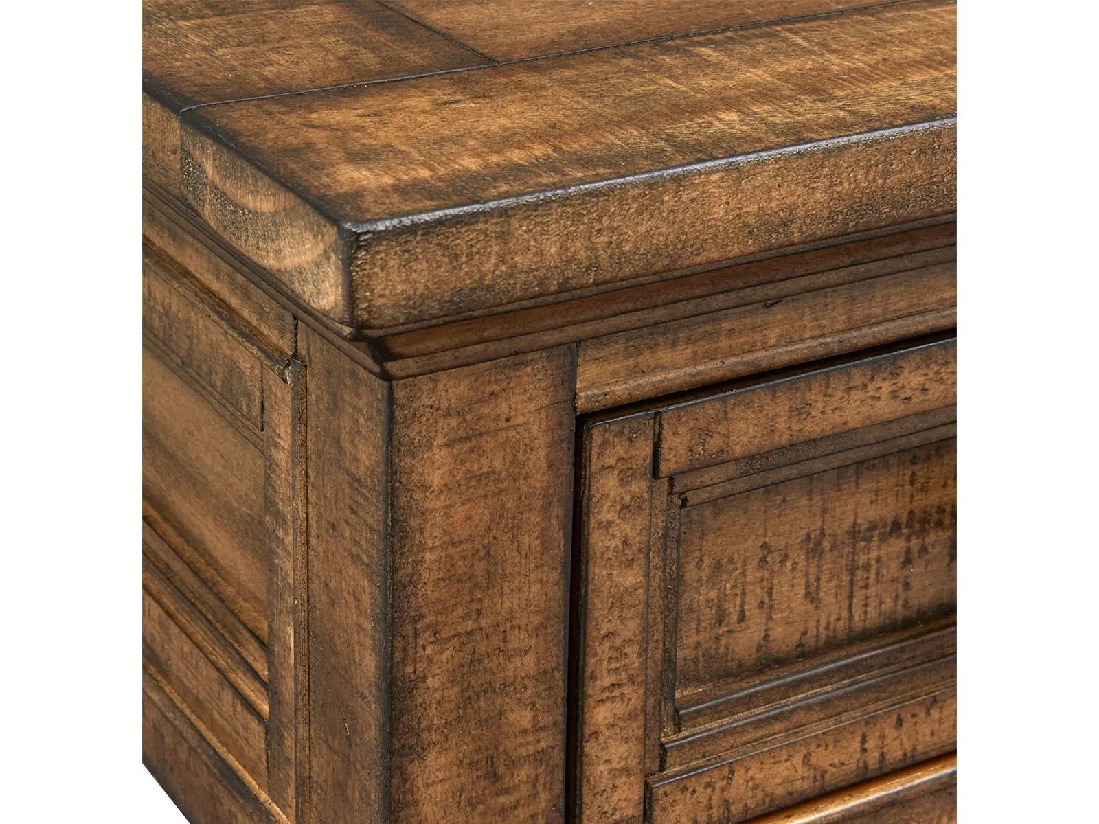 Bay Creek rectangular end table in brown wood with panel details Unique Piece Furniture on Tampa Home & Garden Store
