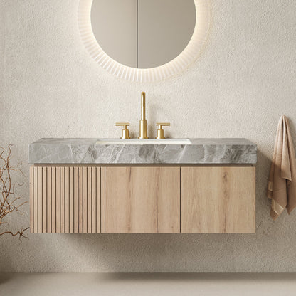 MURI 48in floating bathroom vanity with marble countertop, cabinet, gold faucet, mirror on Tampa Home & Garden Store