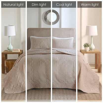 3 Piece Reversible Bedspread Set Khaki Full/Queen by HouseOfZazla, quilted bedding on Tampa Home & Garden Store