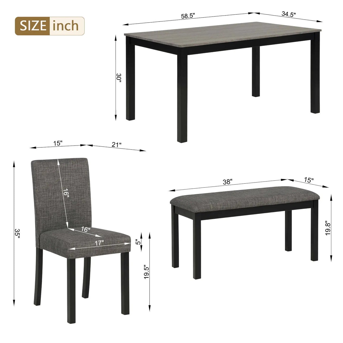 Modern Dining Table Set with Upholstered Chairs, gray seats, black legs by Unique Piece Furniture on Tampa Home & Garden Store