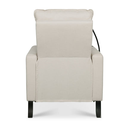 HouseOfZazla beige fabric reclining chair back view with black metal legs on Tampa Home & Garden Store
