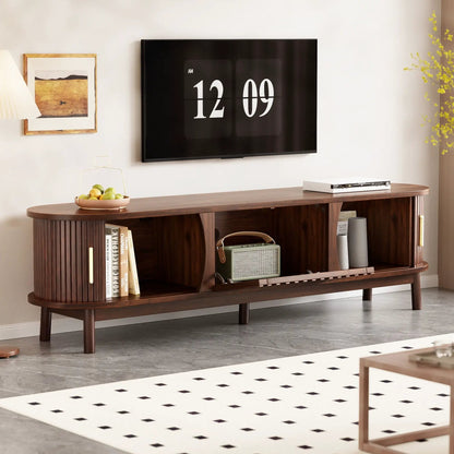 Wood TV Stand With Storage and Sliding Doors