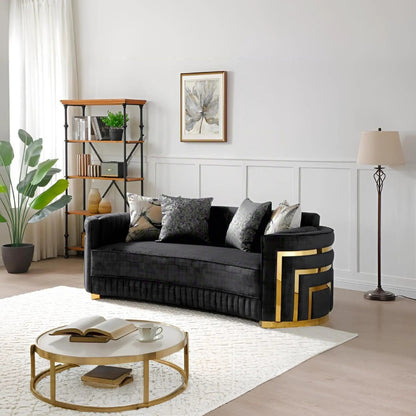 Soledad sofa in black upholstery with gold metal frame accents by Unique Piece Furniture on Tampa Home & Garden Store