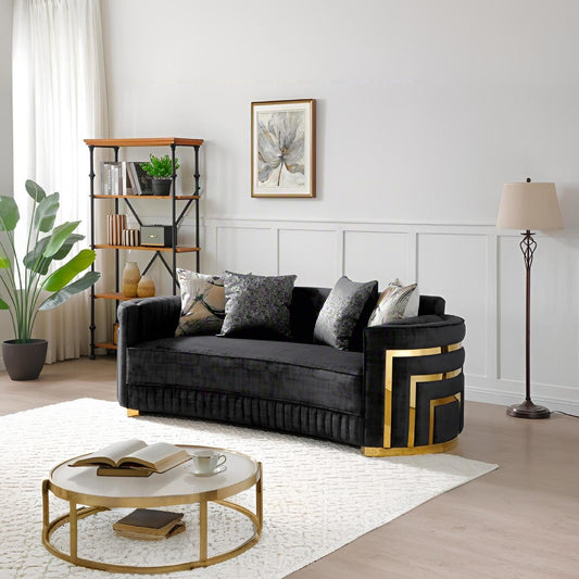 Soledad sofa black upholstery with gold-tone frame accents stationary by HouseOfZazla on Tampa Home & Garden Store