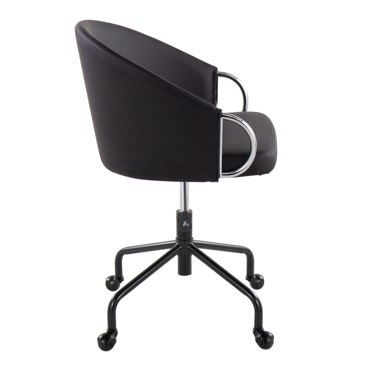 Black glam task chair with adjustable height and swivel, black faux-leather seat with chrome ring arms on Tampa Home & Garden Store