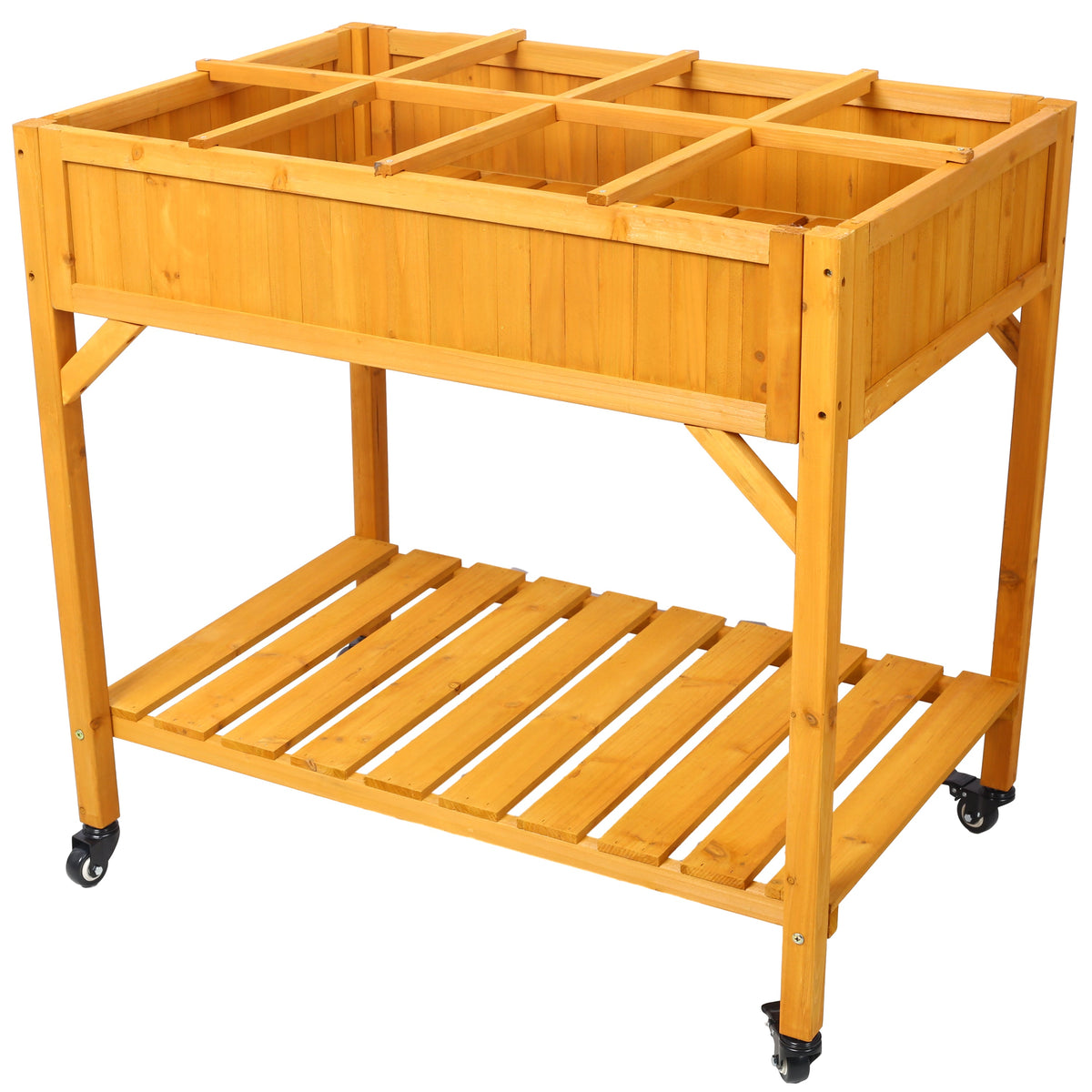 Elevated 8-pocket herb garden bed in fir wood with lockable wheels by HouseOfZazla on Tampa Home & Garden Store
