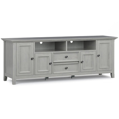 Wide TV stand in solid wood, light gray finish with open center shelf HouseOfZazla on Tampa Home & Garden Store