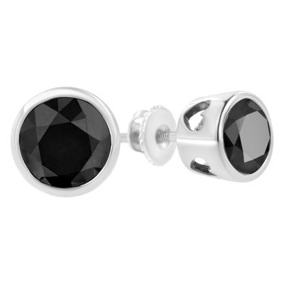 Sterling silver round-cut black diamond stud earrings, bezel-set, screw backs, 4.00cttw, Bids.com on Tampa Home & Garden Store