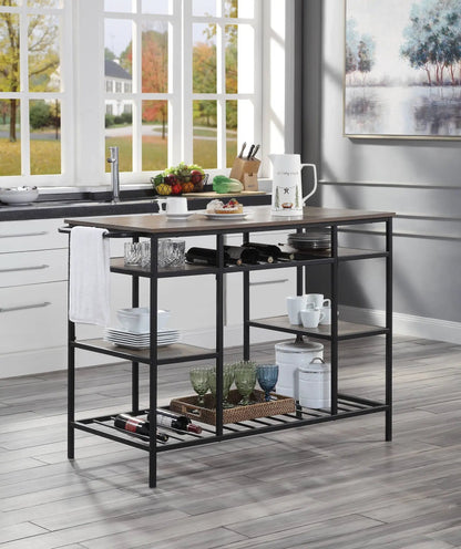 Lona Kitchen Island Rustic Oak and Black Finish