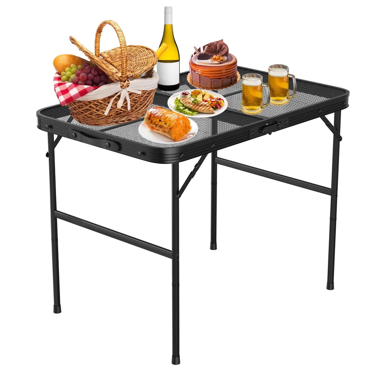 GemGear foldable camping table with black aluminum alloy frame and mesh top 88LBS max load on Tampa Home & Garden Store