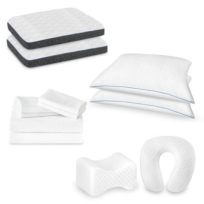 12 Piece Premium Comfort Bedding Pack white quilted sheets and pillow set with blue piping on Tampa Home & Garden Store