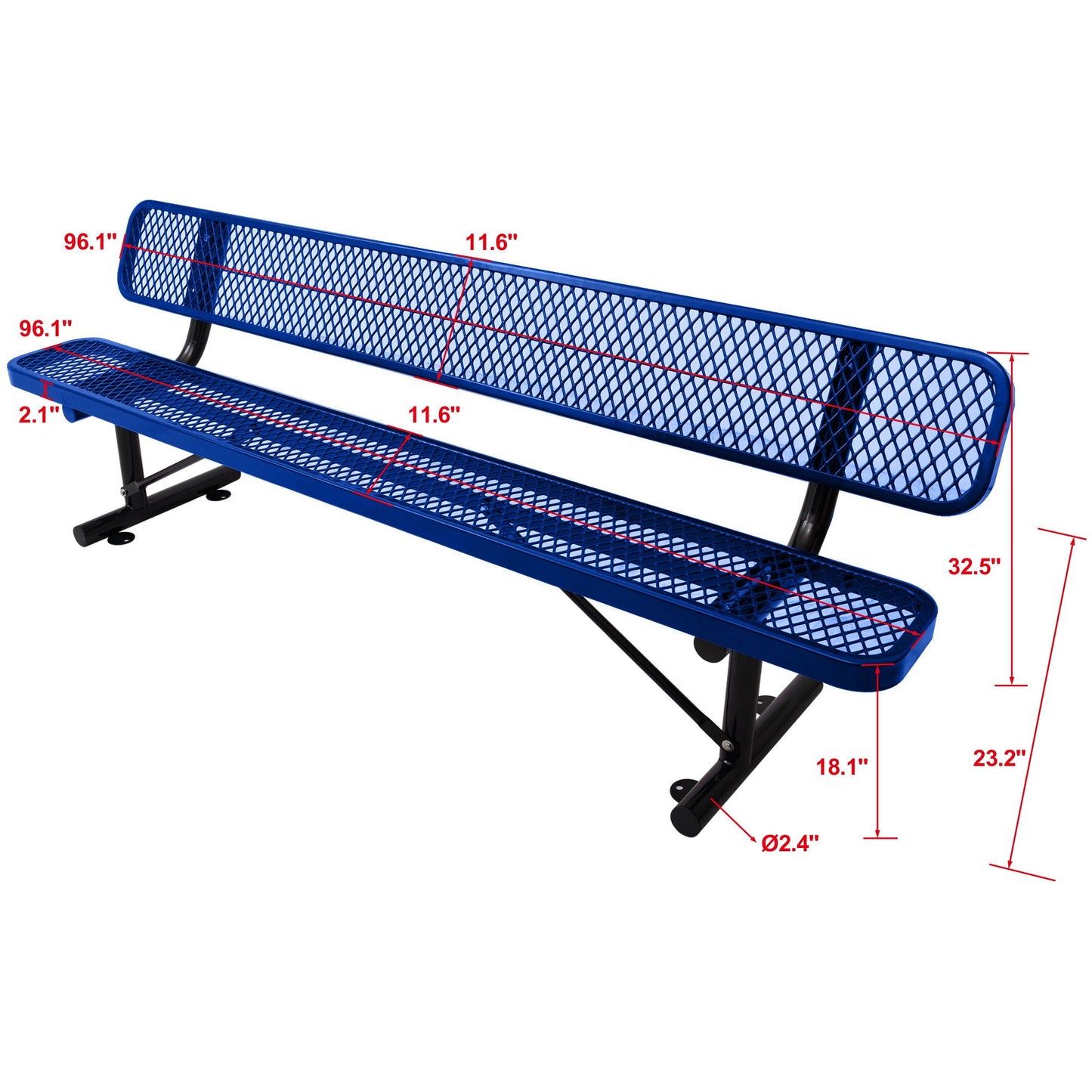 6' Outdoor Steel Bench With Backrest blue powder-coated finish HouseOfZazla outdoor bench on Tampa Home & Garden Store