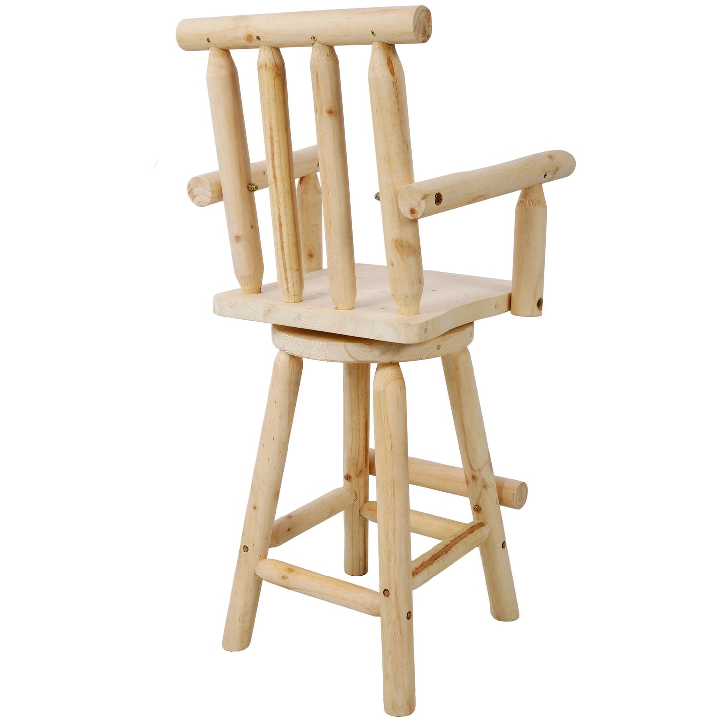 Rustic Bar Stool in fir wood with wide armrests, bar-height 28-30in natural finish on Tampa Home & Garden Store