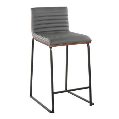 Contemporary tufted counter stools set of 2 in gray upholstery with black metal legs on Tampa Home & Garden Store