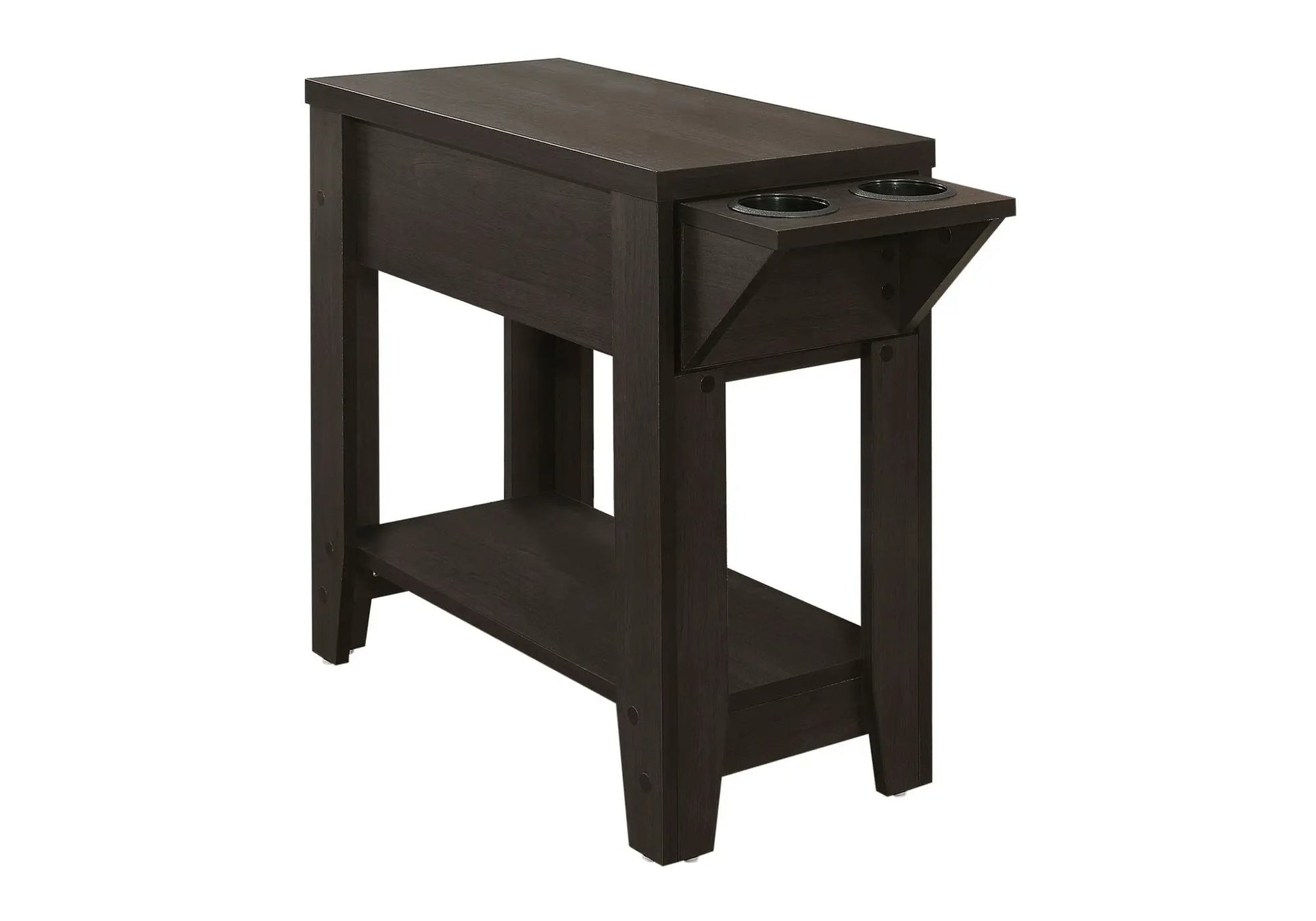 Accent Side Table in dark espresso wood with built-in cup-holder tray and lower shelf on Tampa Home & Garden Store