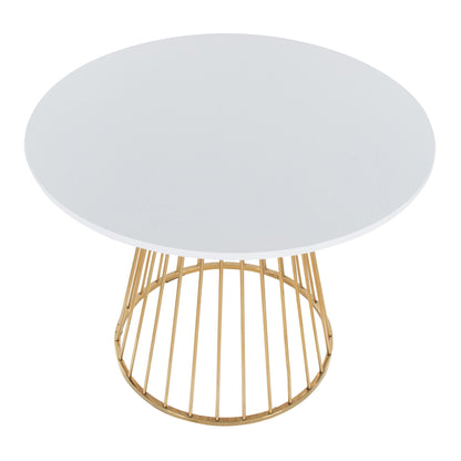 Canary Cosmo dining table with gold metal base and light grey round top HouseOfZazla on Tampa Home & Garden Store