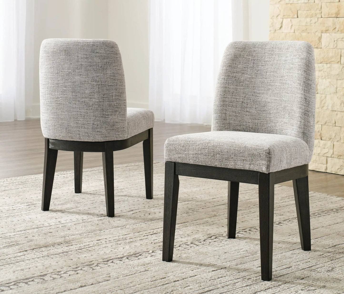 Burkhaus Dining UPH Side Chair set of 2 beige upholstered with dark brown legs on Tampa Home & Garden Store