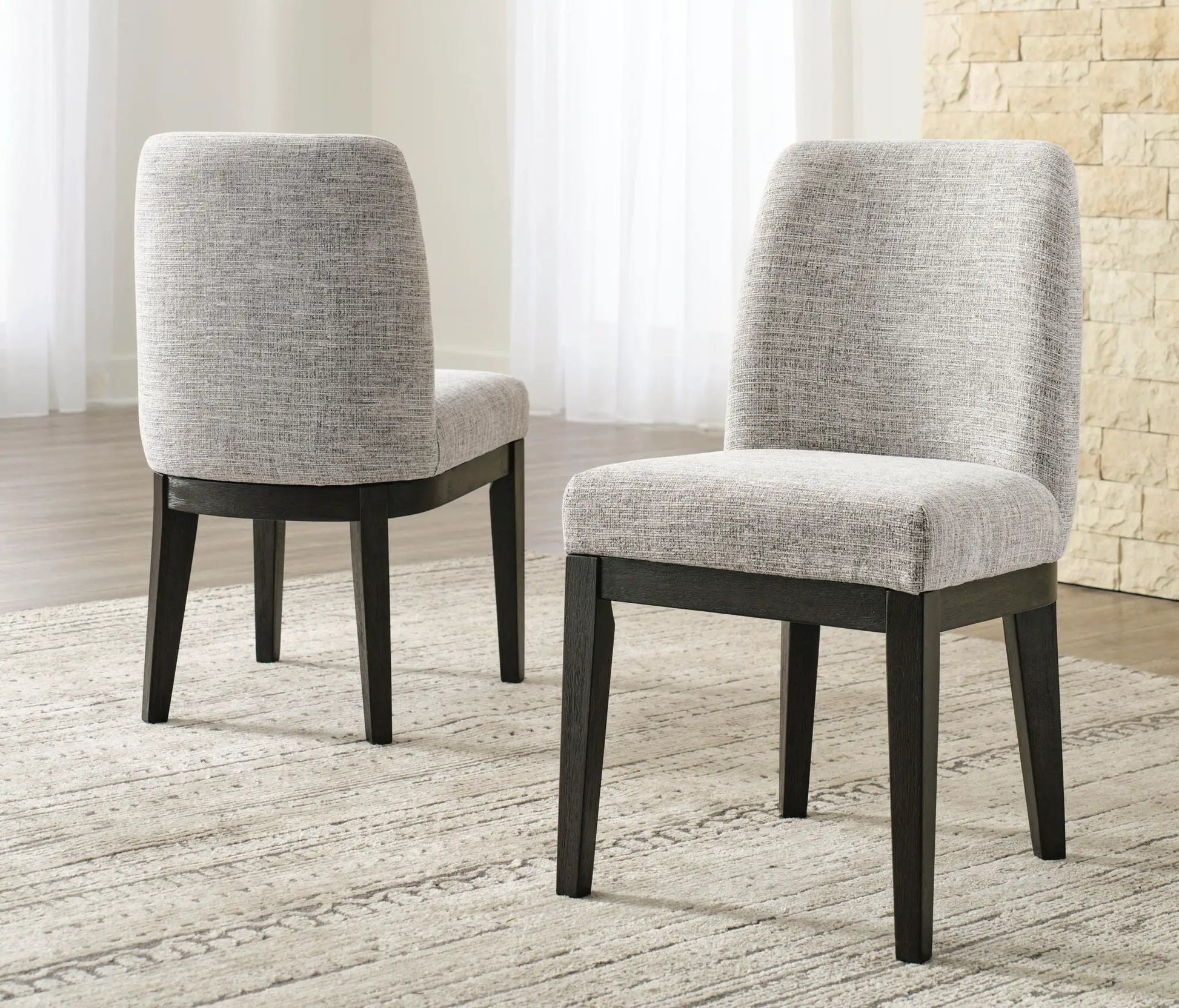 Burkhaus Dining UPH Side Chair set of 2 beige upholstered with dark brown legs on Tampa Home & Garden Store