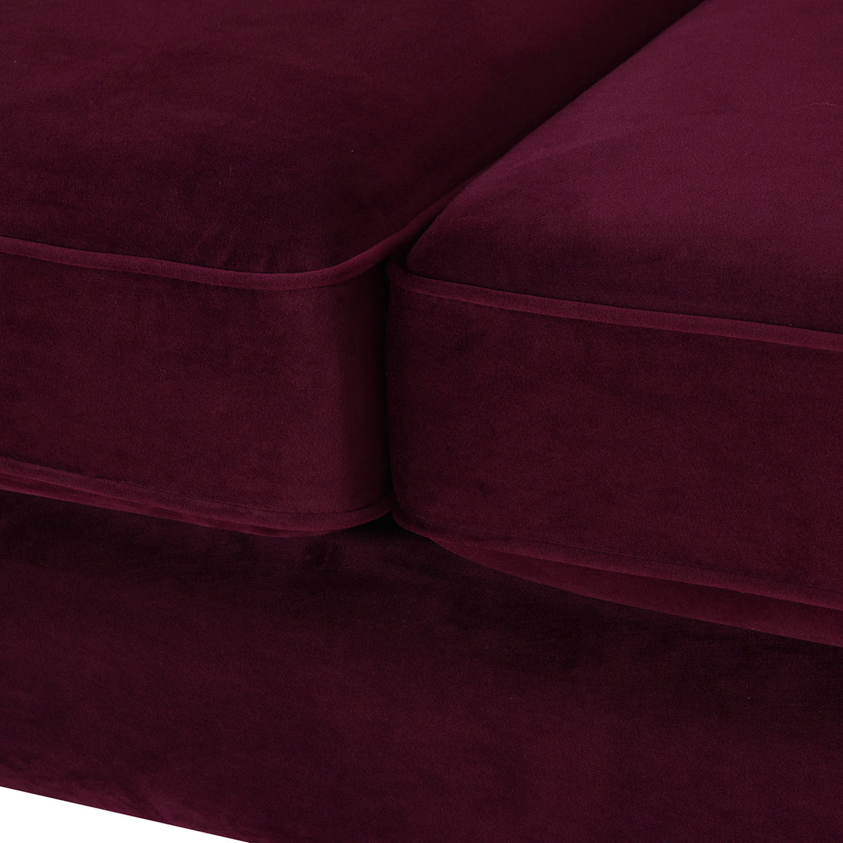 Jack 84 Modern Tuxedo Tufted Sofa burgundy velvet close-up with piping on Tampa Home & Garden Store
