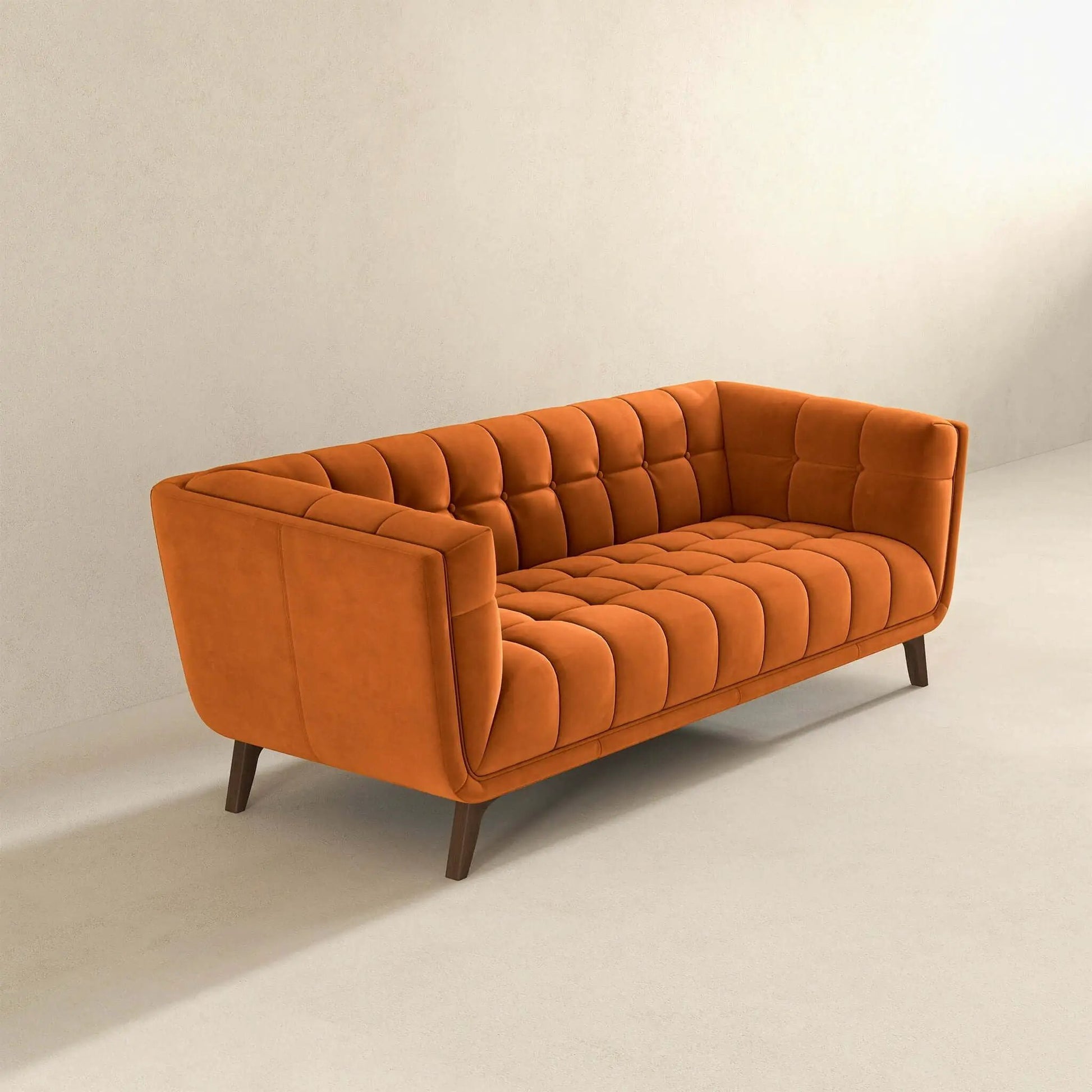Addison mid-century tufted sofa by Unique Piece Furniture in orange fabric on Tampa Home & Garden Store