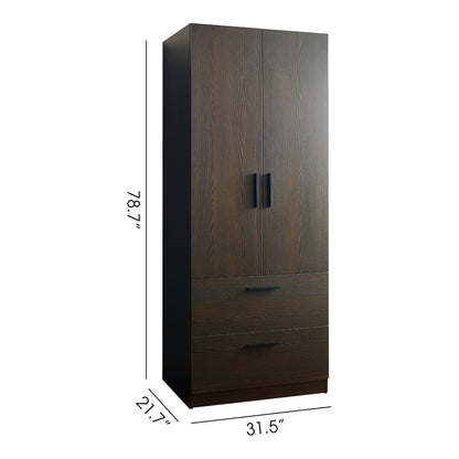 2 Door Closet Wardrobe in dark brown with drawers and hanging bars by HouseOfZazla on Tampa Home & Garden Store